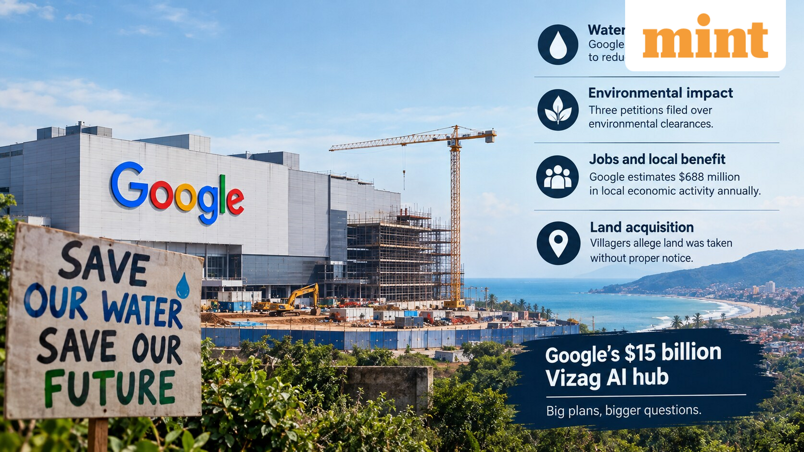 Google defends $15 billion Vizag AI hub as water fears, land disputes and protests put project under scrutiny — Mint India, Roseville Technology news